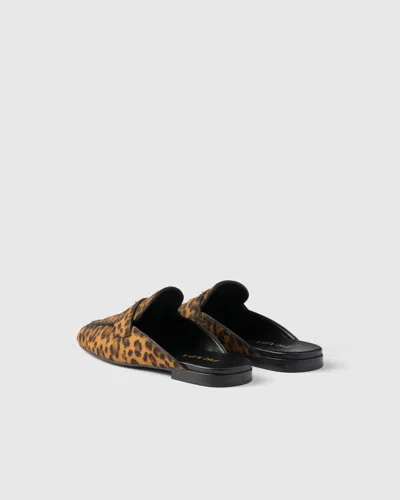 Prada Leather Leopard Logo Mules In Multi