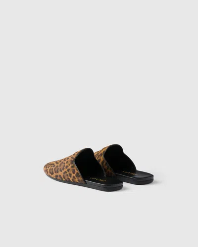 Prada Leopard Calf Hair Flat Mules In Brown