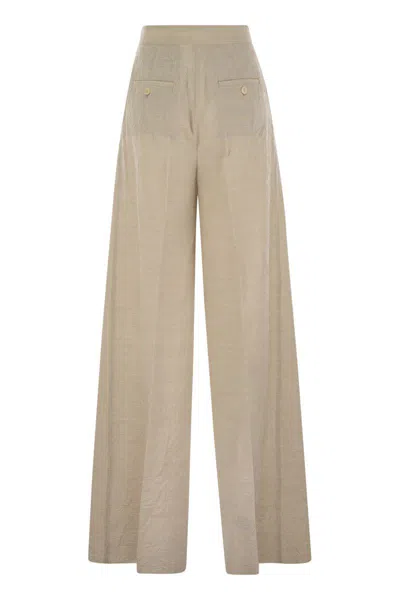 Max Mara Linen Trousers With Pleats In Grey