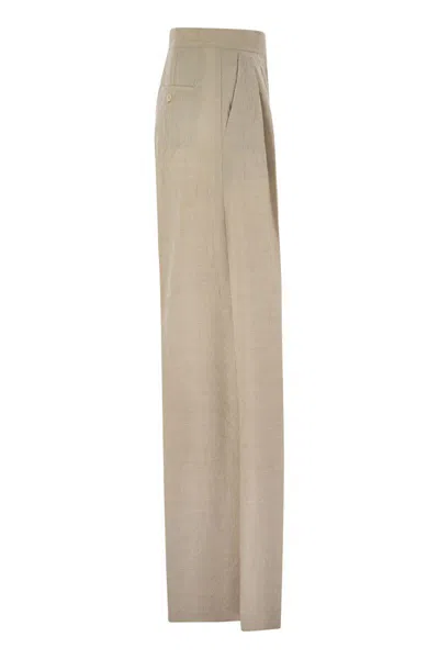 Max Mara Linen Trousers With Pleats In Grey