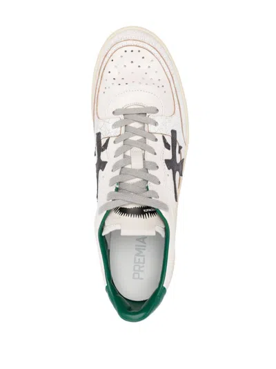 Shop Premiata Leather Sneakers In White And Green