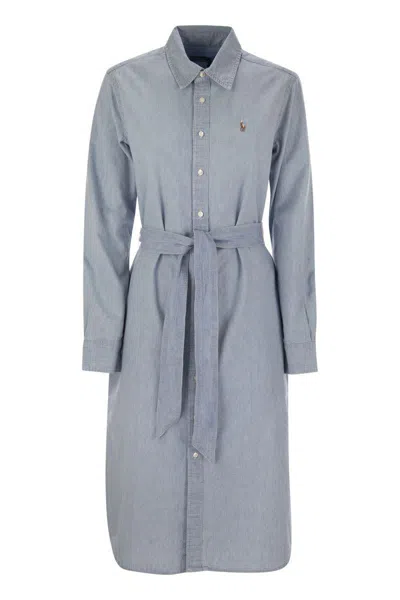 Polo Ralph Lauren Cotton Chemisier With Belt In Blue