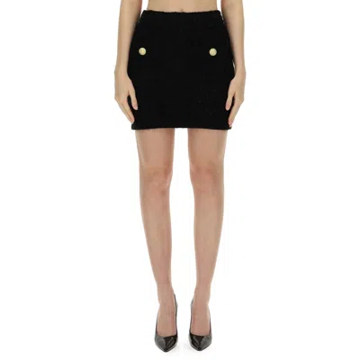 Balmain Black Pencil Mini Skirt With Jewel Buttons In Tweed Woman