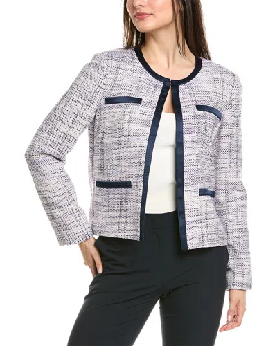 St John St. John Soft Birdseye Tweed Linen-blend Jacket In Purple