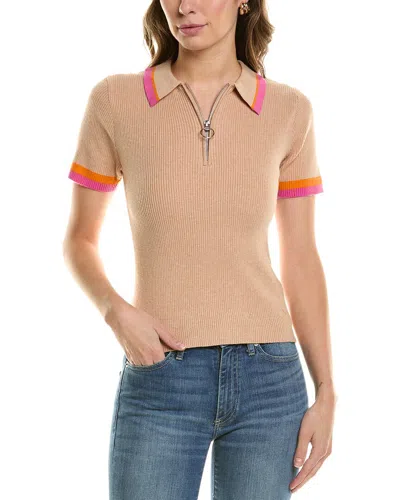 Wispr Verity Zip Silk-blend Polo Sweater In Brown
