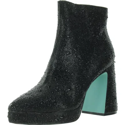 Betsey Johnson Della Womens Rhinestone Pointed Toe Ankle Boots In Black