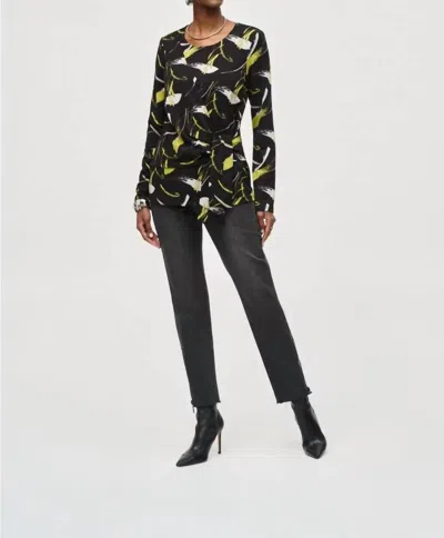 Joseph Ribkoff Sweater Knit Abstract Print Top In Black Multi In Black