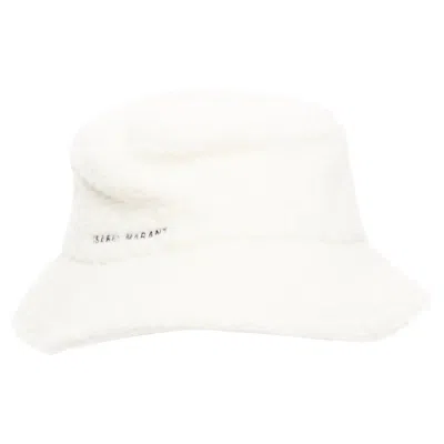 Isabel Marant Denji Alpaca Virgin Wool Blend Teddy Logo Bucket Hat In White