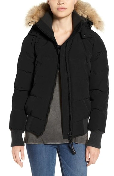 Shop Canada Goose 'savona' Bomber Jacket With Genuine Coyote Fur Trim In Black