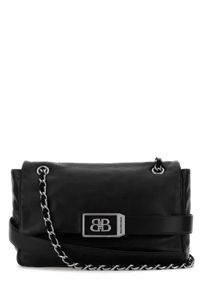 Balenciaga Leather Modu Shoulder Bag With Chain Strap In Black
