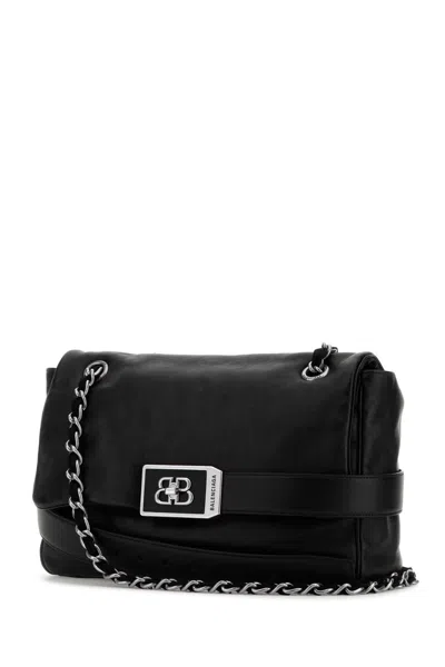 Balenciaga Leather Modu Shoulder Bag With Chain Strap In Black