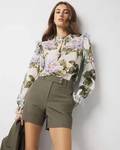 White House Black Market Petite Romantic Chiffon Blouse In Forever Floral Pl Ecru