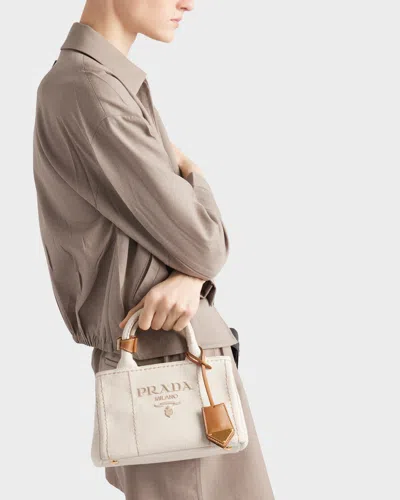 Prada Jardiniere Linen Blend Mini-bag In Beige