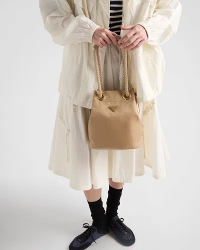 Prada Mariner Small Bucket Bag In Camel Renylon In Kamelbraun