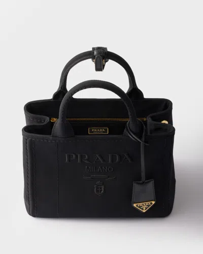 Prada Women's Jardiniere Small Cotton Canvas Top Handle Bag In Schwarz