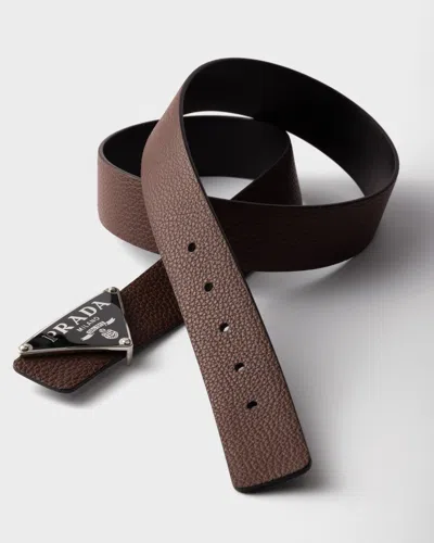 Prada Men's Reversible Saffiano Leather Belt Strap In Rost/schwarz
