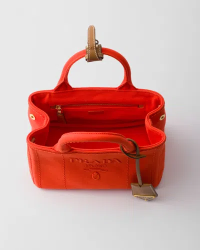 Prada Mini-handtasche Aus Baumwoll-canvas In Orange