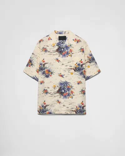 Prada Mens Yellow Printed Short-sleeve Bowling Cotton Shirt In Neutral