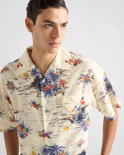 Prada Mens Yellow Printed Short-sleeve Bowling Cotton Shirt In Neutral