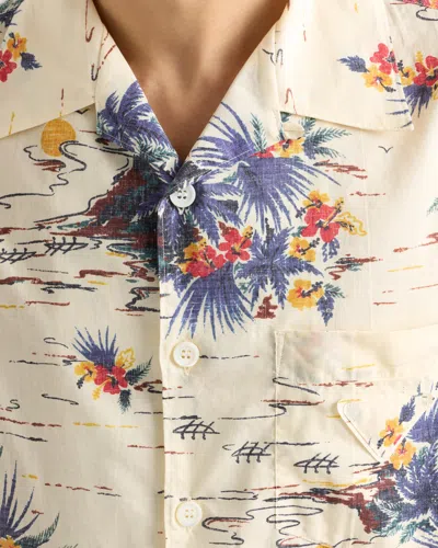 Prada Mens Yellow Printed Short-sleeve Bowling Cotton Shirt In Neutral