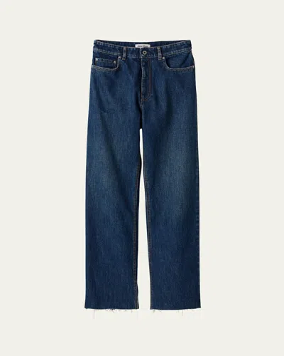 Miu Miu Mid Rise Raw Hem Jeans In F0008 Bleu