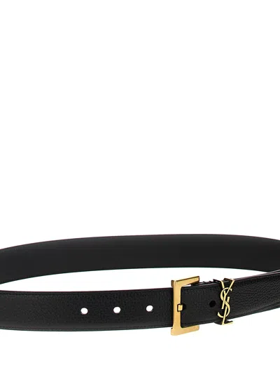 Saint Laurent Cassandre Belt With Square Buckle In Black