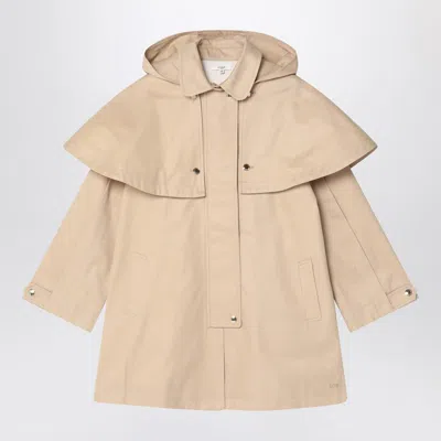 Chloé Kids Caped Cotton Gabardine Trench Coat In Beige