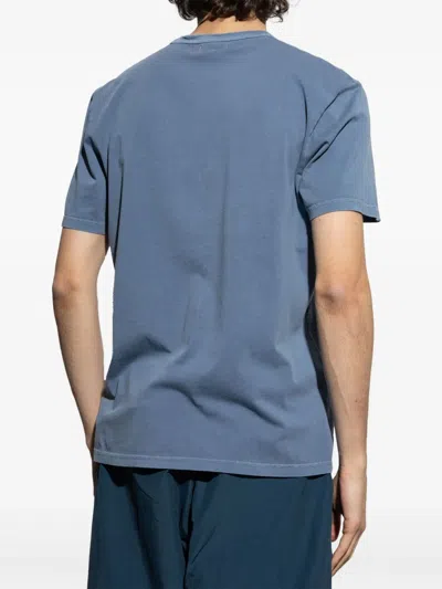 Woolrich Light Garment Dyed T-shirt With Logo In Blue