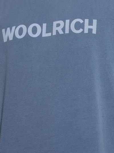 Woolrich Light Garment Dyed T-shirt With Logo In Blue