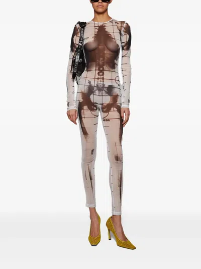 Jean Paul Gaultier Squeletor-print Jumpsuit In White