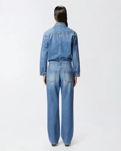 Pinko Button-down Denim Jumpsuit With Classic Pocket Design In Mid Wash