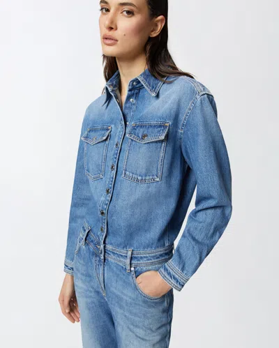 Pinko Button-down Denim Jumpsuit With Classic Pocket Design In Mid Wash
