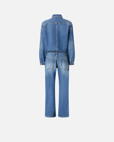 Pinko Button-down Denim Jumpsuit With Classic Pocket Design In Mid Wash