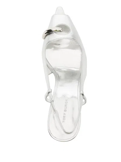 Tory Burch 75mm Pierced Peep-toe Pumps In Silver