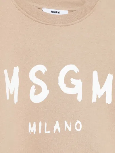 Msgm Logo-print Sweatshirt In Neutrals