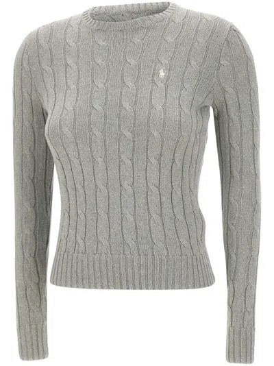 Polo Ralph Lauren Grey Crewneck Sweater With Pony Embroidery On The Front In Cotton Woman In Gray