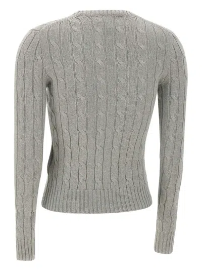 Polo Ralph Lauren Grey Crewneck Sweater With Pony Embroidery On The Front In Cotton Woman In Gray