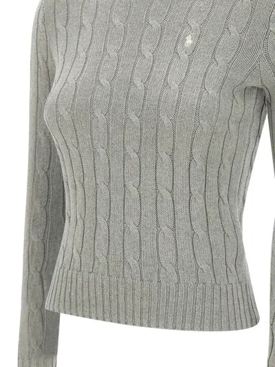 Polo Ralph Lauren Grey Crewneck Sweater With Pony Embroidery On The Front In Cotton Woman In Gray