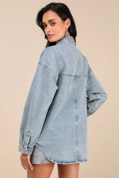 Lulus Callahan Light Wash Denim Oversized Shacket In Blue