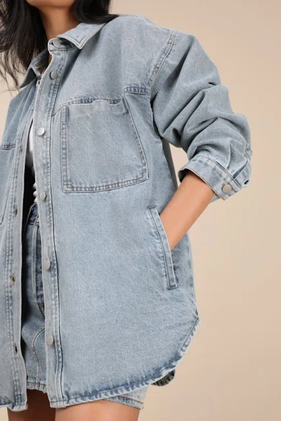 Lulus Callahan Light Wash Denim Oversized Shacket In Blue