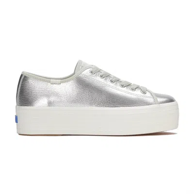 Keds Women's Triple Up Washed Metallic Leather Lace Up Leather Sneakers In Silver Metallic