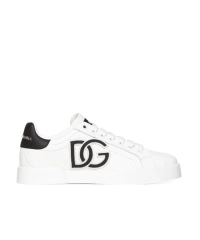 Dolce & Gabbana Portofino Logo-tag Leather Sneakers In White