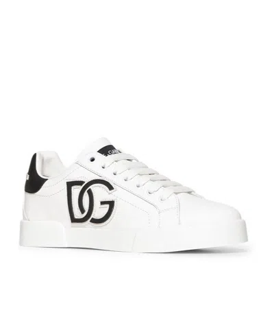 Dolce & Gabbana Portofino Logo-tag Leather Sneakers In White