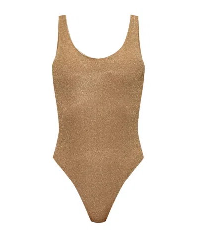 Oseree Oséree Lumiere Lurex Sporty Maillot In Brown