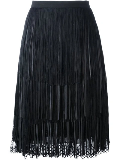 Elie Saab Mesh Hem Pleated Skirt In Black