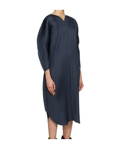 Issey Miyake Pleats Please  Wormhole V-neck Midi Dress In Black