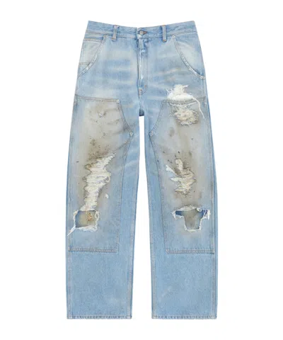 Mm6 Maison Margiela Medium Blue Denim Distressed Jeans