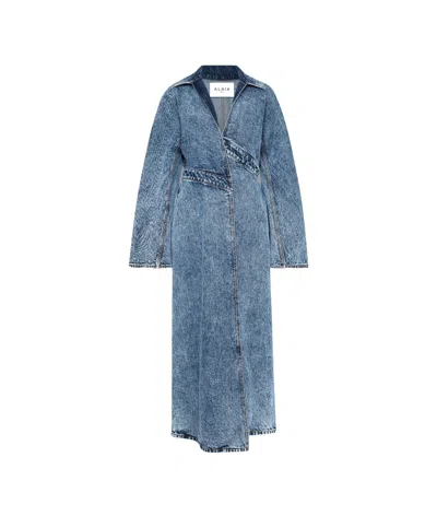 Alaïa Spiral Denim Trench In Bleu Neige