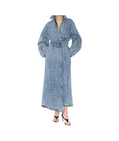 Alaïa Spiral Denim Trench In Bleu Neige