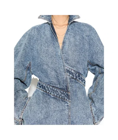 Alaïa Spiral Denim Trench In Bleu Neige
